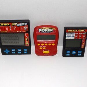3 Vintage 1990s Radica Handheld Electronic LCD Casino Games Keno Slots Poker